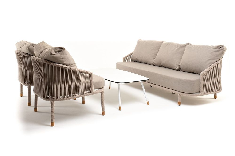 "Верона" лаунж-зона 5-местная плетеная из роупа (веревки), каркас алюминиевый белый, роуп бежевый