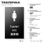 Табличка Мужской туалет, на дверь и стену, информационная и мультиязычная (русский, английский, китайский), серия GLOBAL, 25х15 см, Айдентика Технолоджи