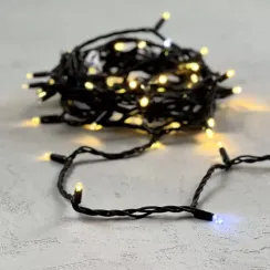 Светодиодная гирлянда с колпачком 75 теплых белых LED ламп 10 м., мерцание, 24В., черный каучуковый провод, IP65, LTC (LL75BLW-1-1WW)