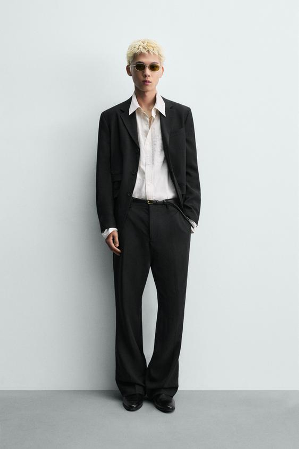 ZARA КОСТЮМНЫЕ БРЮКИ RELAXED FIT ИЗ ВИСКОЗЫ И ЛЬНА, ЧЕРНЫЙ