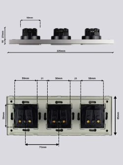 Розетки черные тройные с заземлением