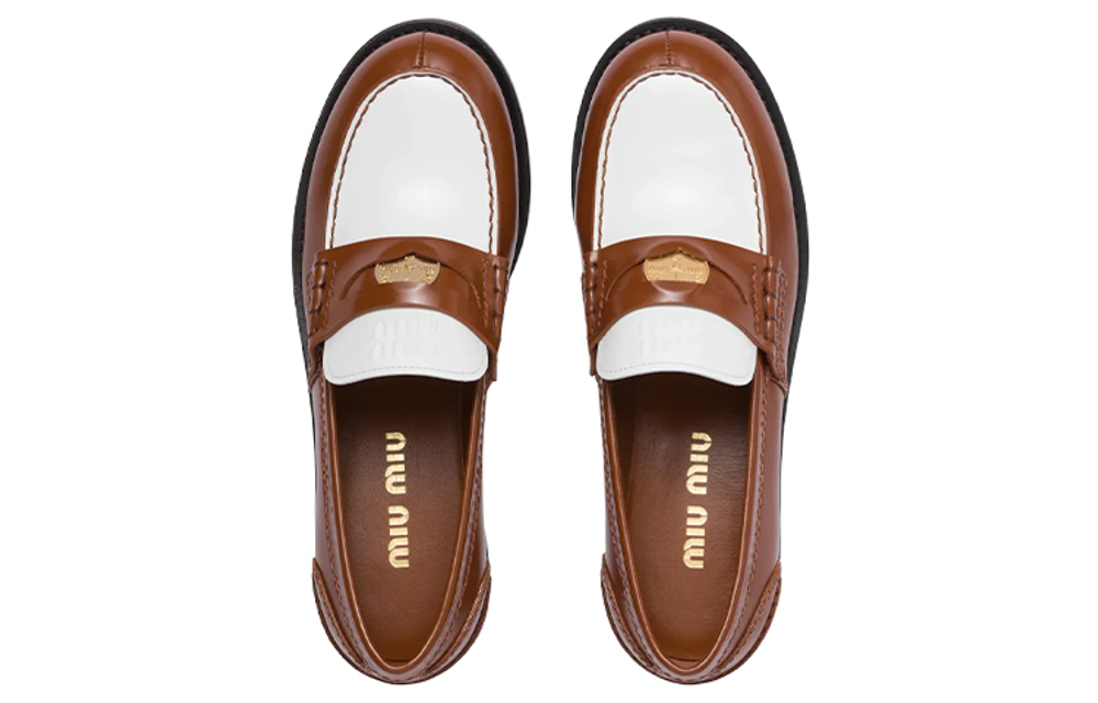 MIU MIU Penny Leather Women"s Casual Shoes Women"s White Brown