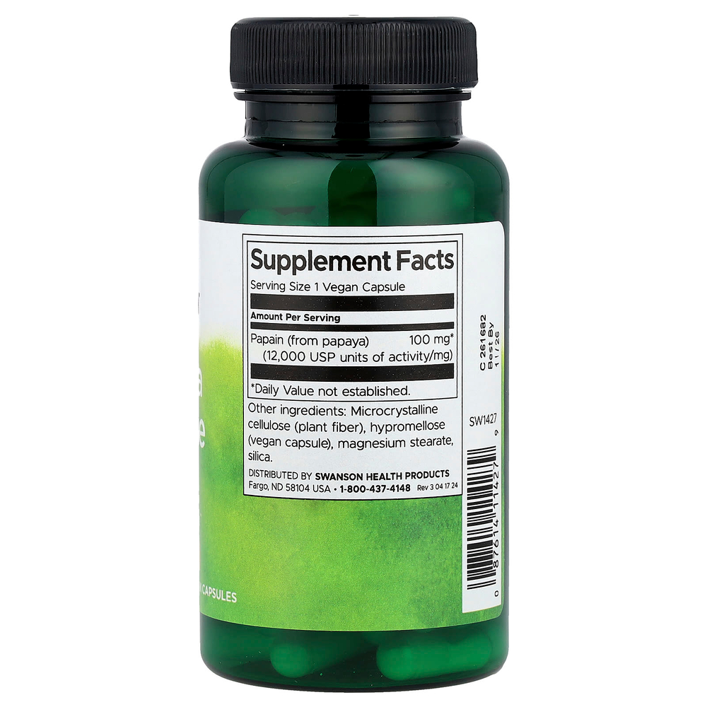 Swanson, Фермент папайи папаин, 100 мг, 90 веганских капсул