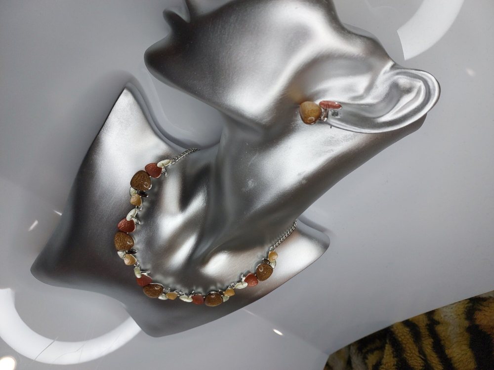 Комплект бижутерии.Набор, комплект серьги и колье "Морская фантазия"