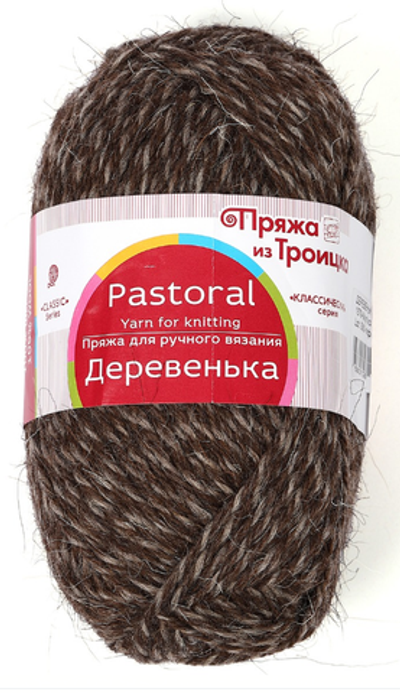 Пряжа "Деревенька", 100% Шерсть, 100гр, 170 м, Коричневый/серый
