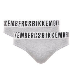 Мужские трусы брифы серые набор 2 в 1 Bikkembergs ESSENTIAL BKK1USP01BI/2