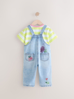 Комбинезон джинсовый и футболка в комплекте для девочки Next E29-027, Синий, Салатовый