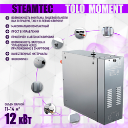 Парогенераторы для хамама и турецкой бани Steamtec TOLO MOMENT - 12 кВт/ Cерия PLATINUM со встроенной музыкой, пультом на 9-ти языках и возможностю монтажа без термодатчиков