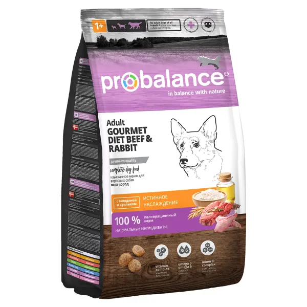 Сухой корм ProBalance Gourmet diet Adult для взрослых собак с говядиной и кроликом