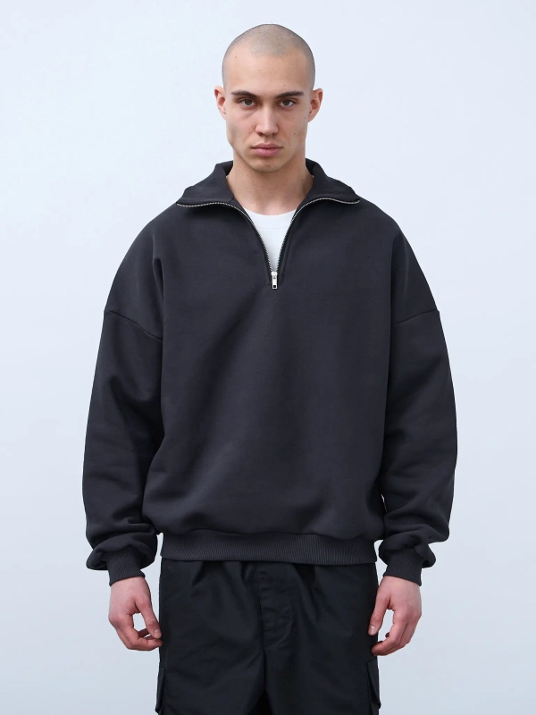 Свитшот с воротником на молнии с начесом (графит)