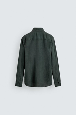 ZARA РУБАШКА REGULAR FIT ИЗ 100% ЛЬНА, ТЕМНО-ЗЕЛЕНЫЙ
