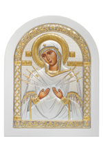 Семистрельная БМ, икона арочная, белое дерево 86х112