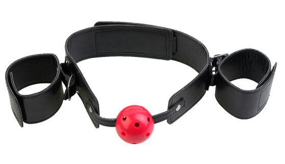 Кляп-наручники с красным шариком Breathable Ball Gag Restraint