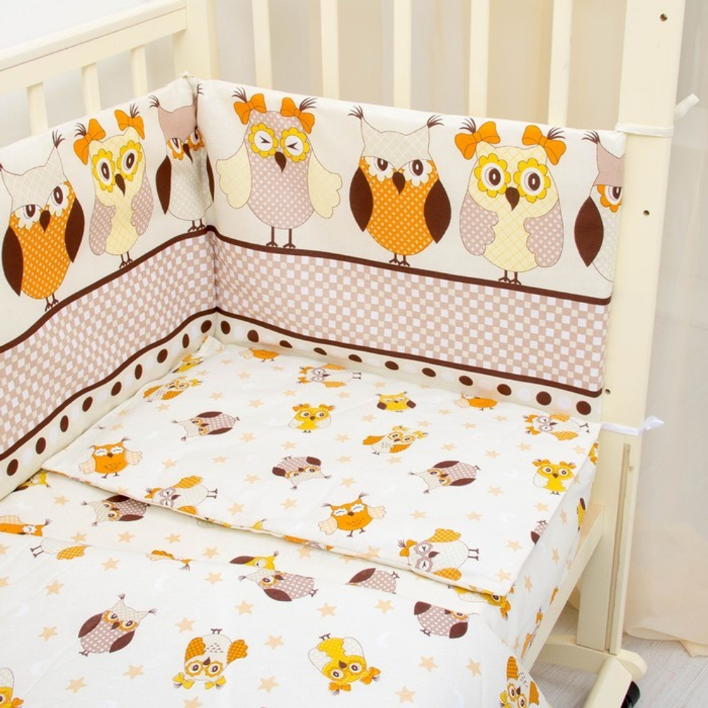 Комплект постельного белья 6-ти предметный "ЛУННЫЕ СОВЯТА", борт 4 части,  поплин