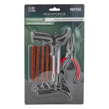 Набор инструментов для ремонта шин 8пр.(шило,протяжка,шнуры-5шт,утконосы), в блистере RockForce##Rock FORCE RF-904T8A