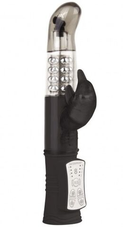 Чёрный перезаряжаемый вибратор Rechargeable Dolphin с дельфинчиком - 22 см. (Цвет: черный)