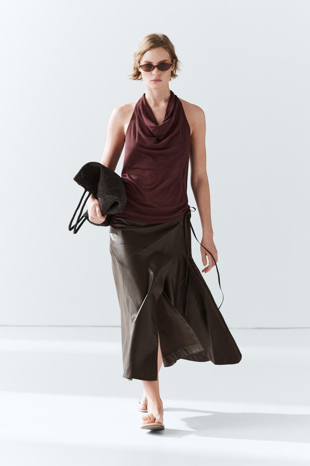 Massimo Dutti Топ из 100% хлопка со сборками, бургунди