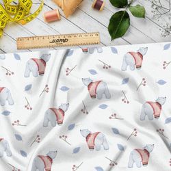 Ткань футер 2-х нитка белые медвежата в свитере