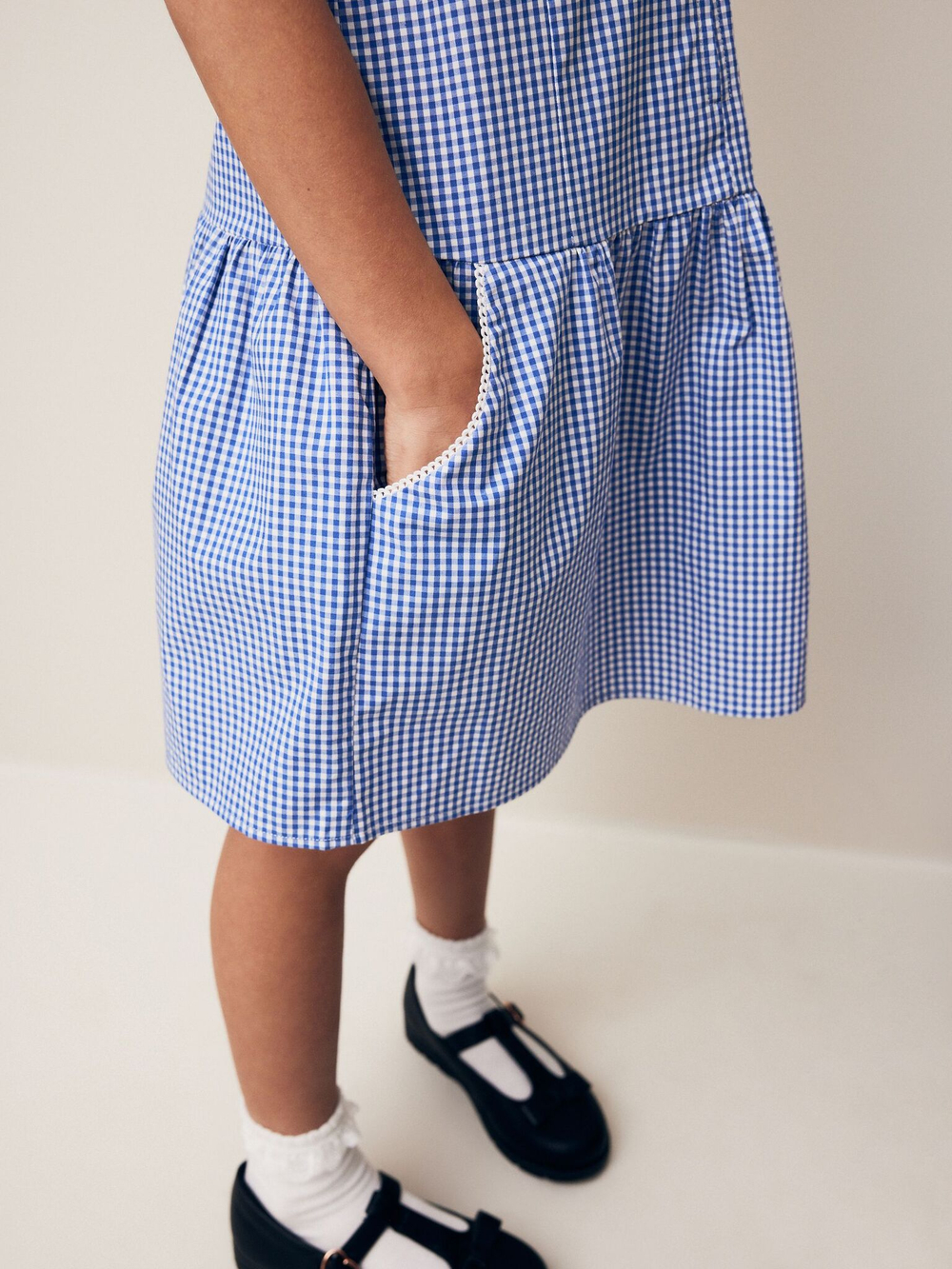 Платье школьное на молнии для девочки Next N12-650, Синий, Белый