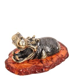 Народные промыслы AM- 248 Фигурка «Гиппопотам» (латунь, янтарь)