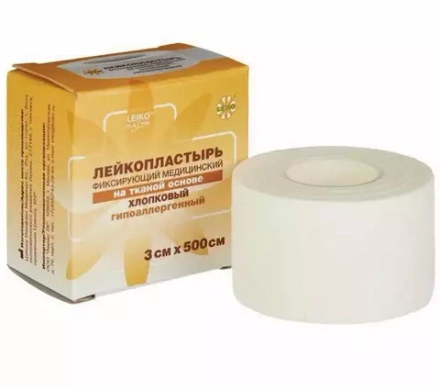 Лейкопластырь ЛЕЙКО фиксирующий медицинский на тканевой основе 3 см х 500 см, белого цвета (арт. 531228)