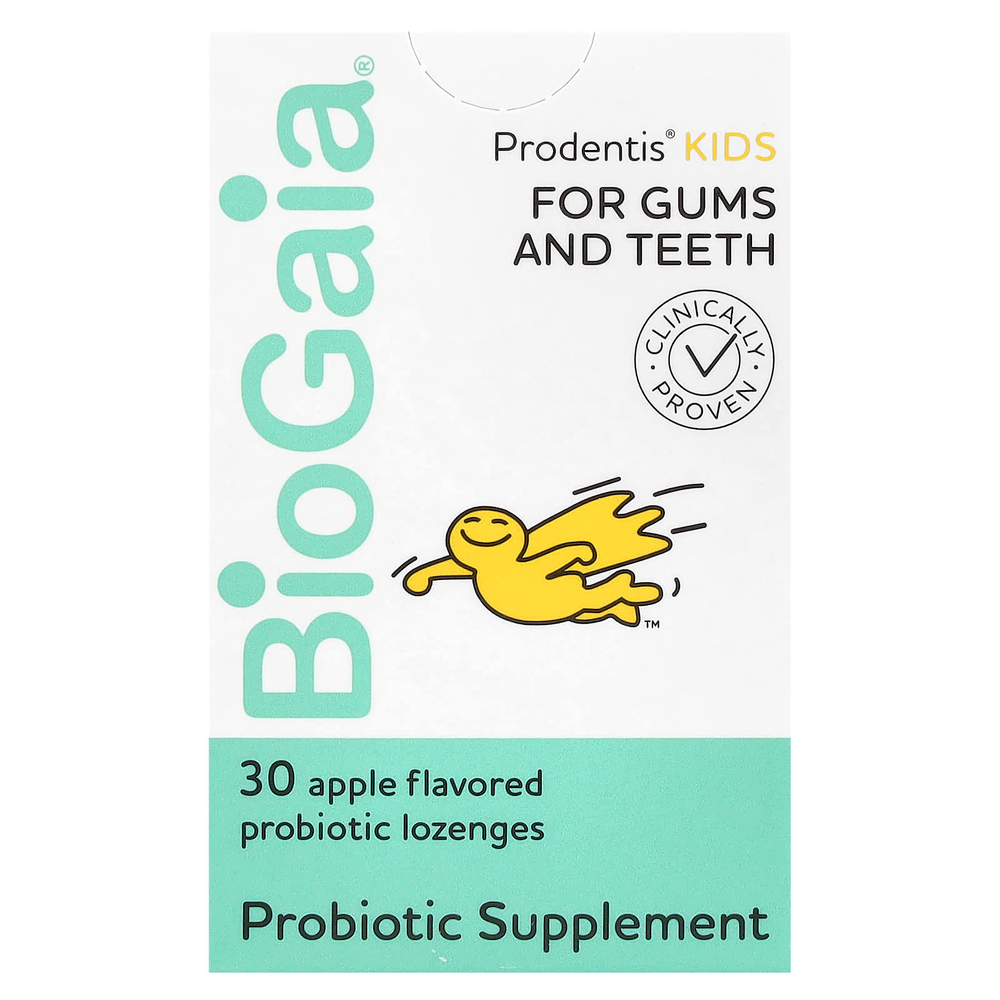 BioGaia, Prodentis Kids®, пастилки с пробиотиками, яблоко, 200 млн КОЕ, 30 пастилок