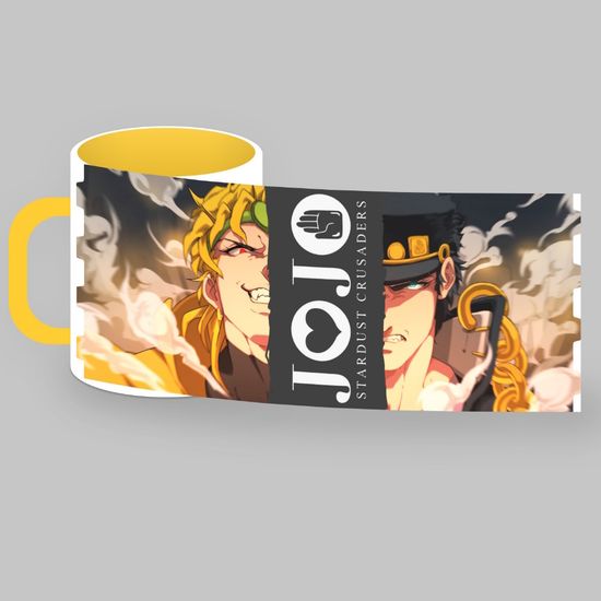 Кружка керамическая объем 330мл, "Джотаро и Дио" (жёлтая)