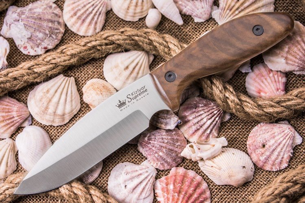 Нож Kizlyar Supreme Fortuna AUS-8 (StoneWash, Walnut Handle, Leather Sheath)