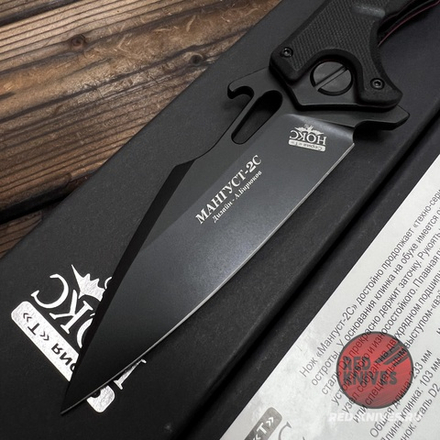 Складной нож НОКС Мангуст-2С (Black Red) 337-708406 c клинком из стали D2, рукоять G10