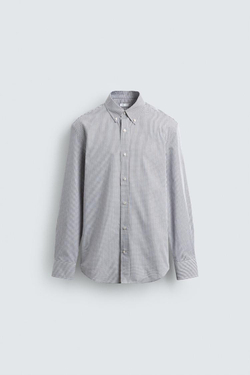 ZARA РУБАШКА REGULAR FIT В КЛЕТКУ, РЫЖЕВАТО-КОРИЧНЕВЫЙ