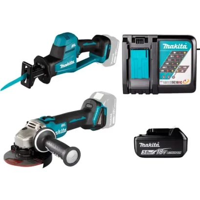 Аккумуляторная УШМ + сабельная пила с энергокомплектом Makita DGA504Z-DJR189Z-191A25-2