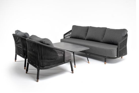 "Верона" лаунж-зона 5-местная плетеная из роупа (веревки), каркас алюминиевый темно-серый, роуп темно-серый