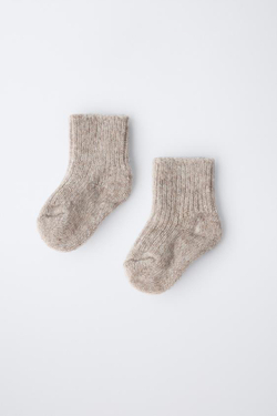 ZARA НОСКИ ИЗ ШЕРСТИ И КАШЕМИРА, РЫЖЕВАТО-КОРИЧНЕВЫЙ МЕЛАНЖ