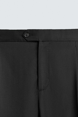 ZARA КОСТЮМНЫЕ БРЮКИ ИЗ 100% ШЕРСТИ С ЗАЩИПАМИ, ЧЕРНЫЙ