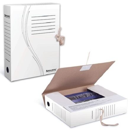 Папка архивная на завязках 75мм, микрогофрокартон, Brauberg, белая, плотная, до 700 листов