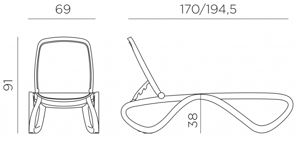 Шезлонг-лежак пластиковый Nardi Omega, тортора