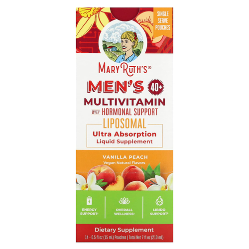 MaryRuth's, мультивитамины с гормональной поддержкой для мужчин от 40 лет, со вкусом ванили и персика, 14 пакетиков по 15 мл (0,5 жидк. унции)