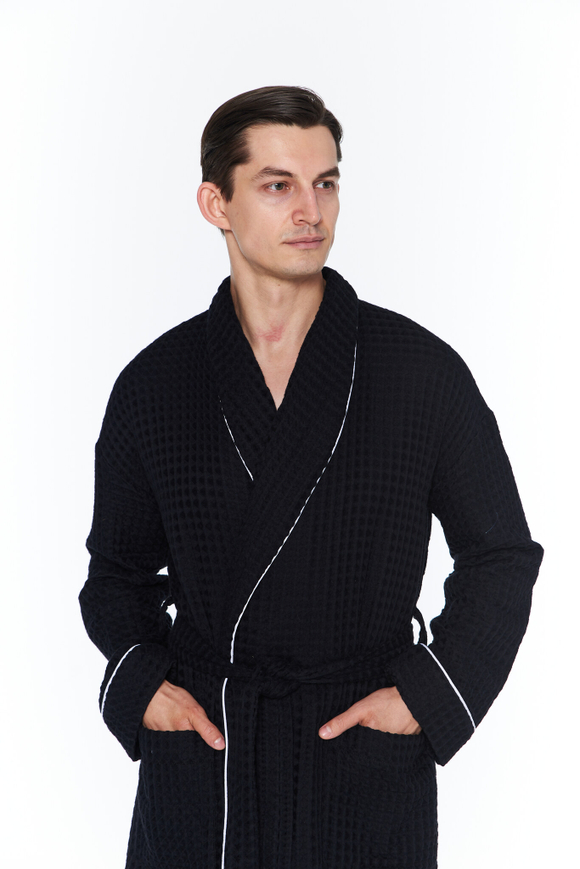 Вафельный халат с кантом черный