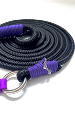 Поводок веревка с ручкой биотан 7 м. Черный, фиолетовый.