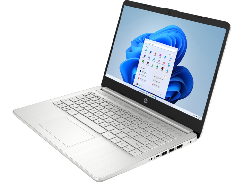 Ноутбук HP14s-fq1020ur 14"(1920x1080 IPS)/AMD Ryzen 3 5300U(2.6Ghz)/8192Mb/256PCISSDGb/noDVD/Int:AMD Radeon Integrated Graphics/Cam/WiFi/41WHr/war 1y/Natural s ilver  /WinHome + RU kbd
