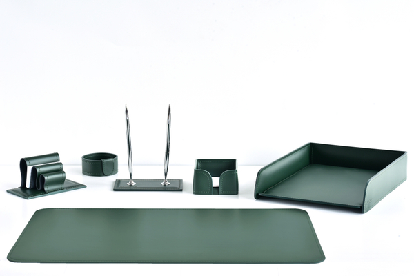 Аксессуары для рабочего стола 6 предметов из кожи цвет зеленый
