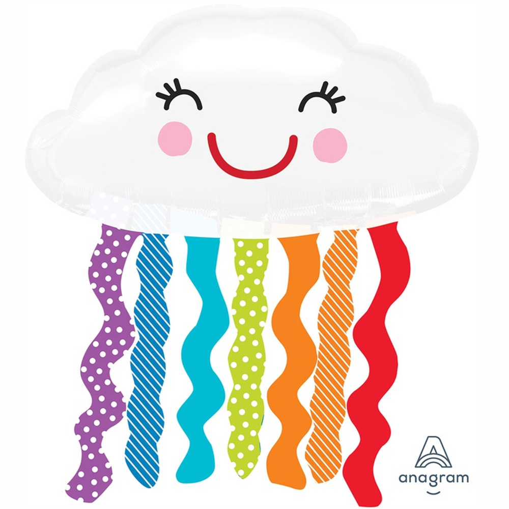Шар Фольгированный Облако с дождиком улыбчивое (Серебряный)