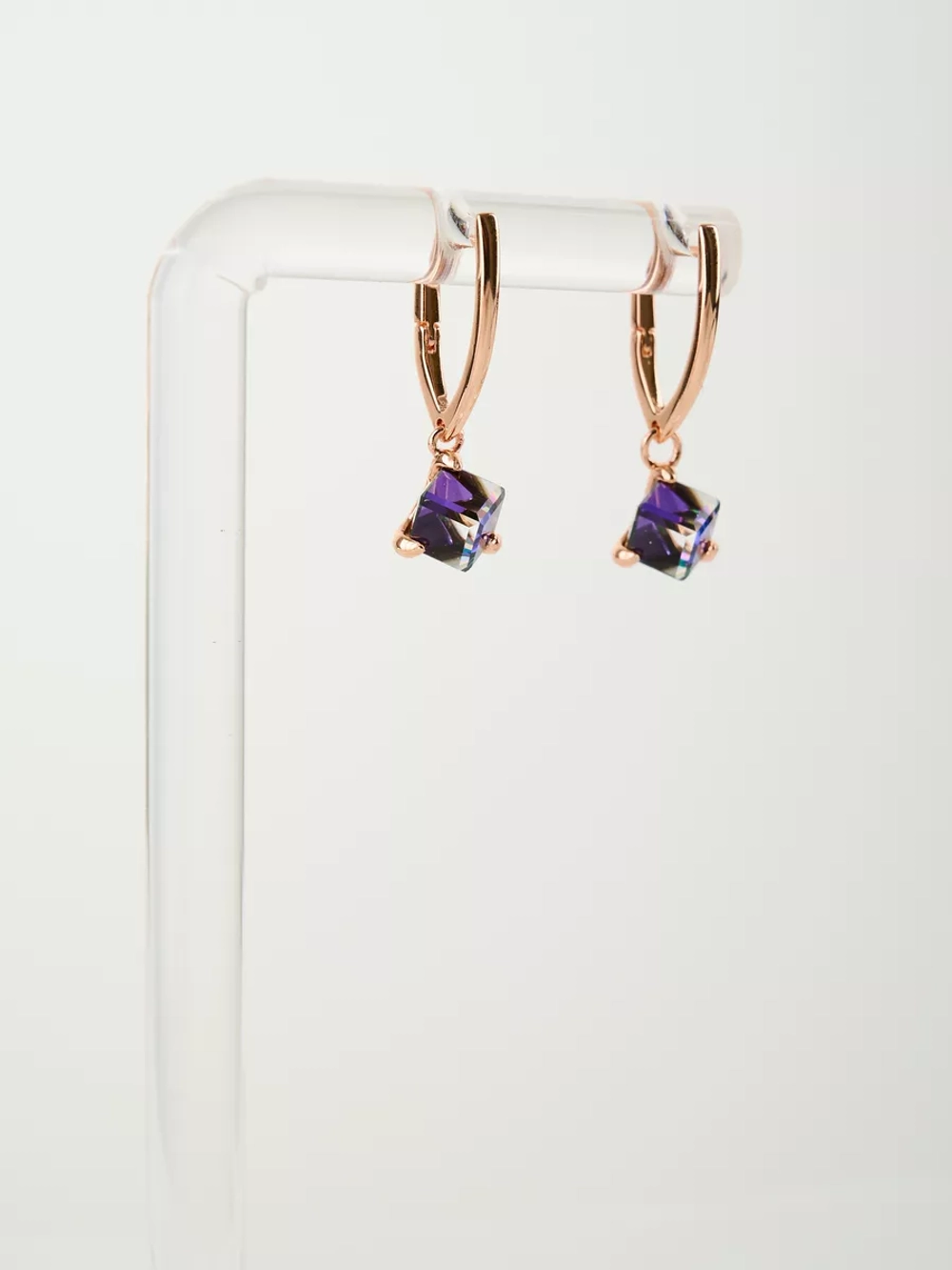 Серьги-подвески Миражи с фиолетовыми кубиками Swarovski