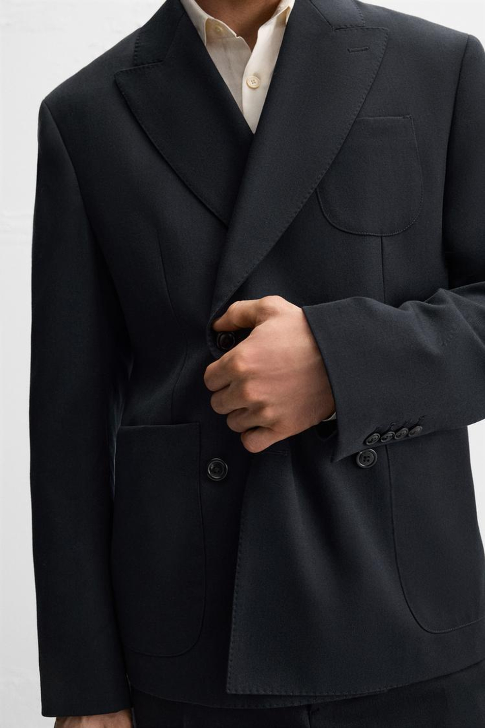 ZARA ДВУБОРТНЫЙ ПИДЖАК ИЗ 100% ШЕРСТИ, МОРСКОЙ ТЕМНО-СИНИЙ