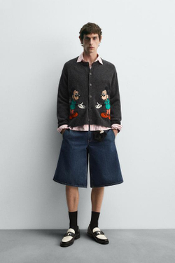 ZARA HARRY LAMBERT X DISNEY ШЕРСТЯНОЙ КАРДИГАН MICKEY MOUSE, УГОЛЬНЫЙ