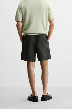 ZARA ШОРТЫ REGULAR FIT ИЗ РЕЛЬЕФНОЙ ТКАНИ, ЗЕЛЕНЫЙ