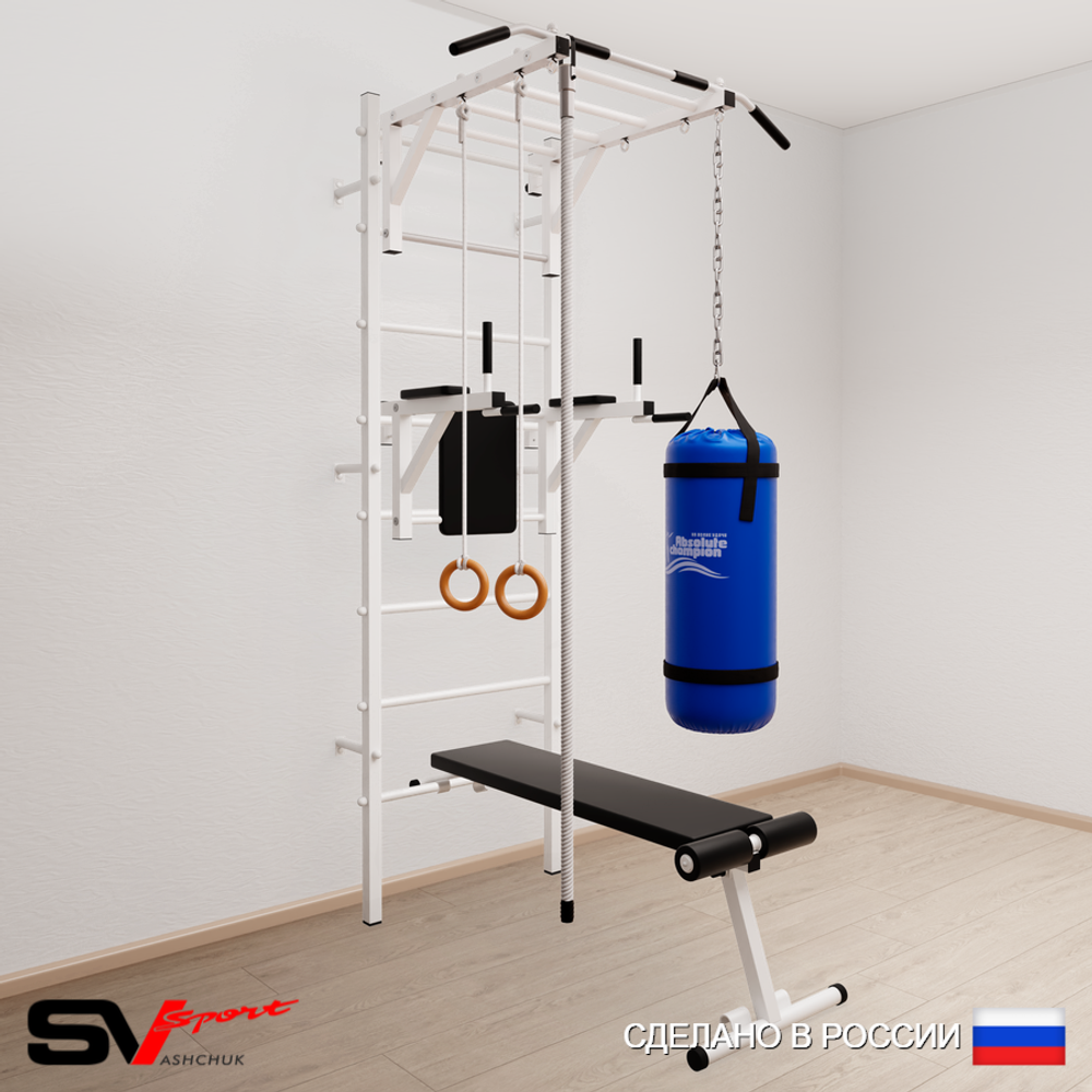 Шведская стенка Sv Sport 5541 (Турник рукоход/Брусья/Скамья/Канат/Кольца/Цепь/Мешок 15кг)