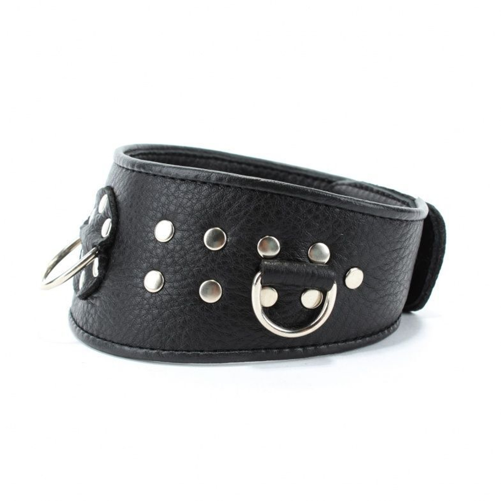 Черный кожаный ошейник с расширением впереди (Цвет: черный)