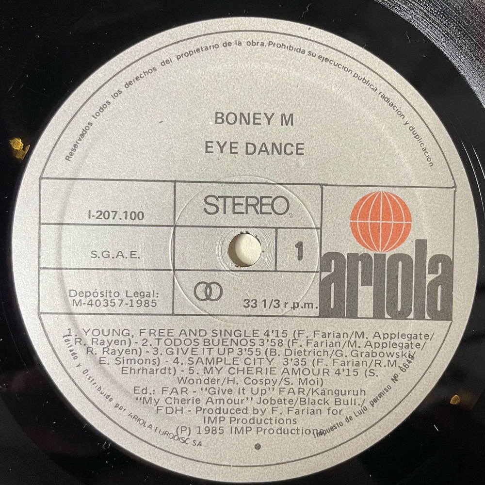 Винтажная виниловая пластинка LP Boney M. Eye Dance (Spain 1985) Young, Free And Single
