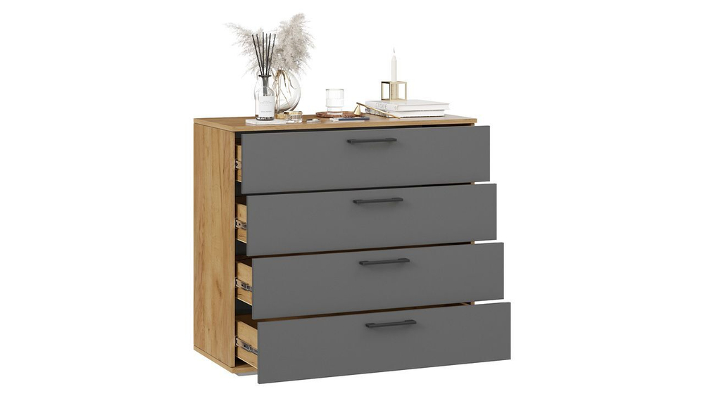 Комод для одежды с ящиками Дуб Крафт золотой/Серый графит 4 ящика 92х41х84 см